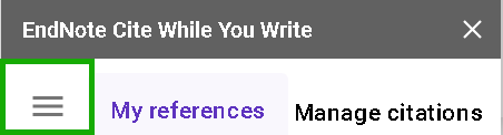 Image showing the Menu button in the EndNote sidebar